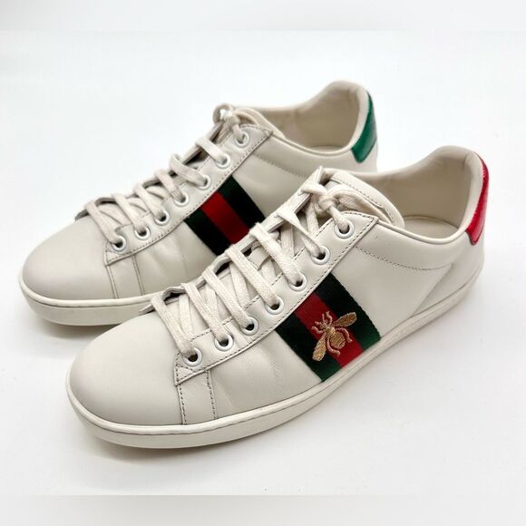 Gucci Ace Bee Embroidered Sneakers White leather Web Stripe EU 37.5 US 7.5 - Picture 10 of 12
